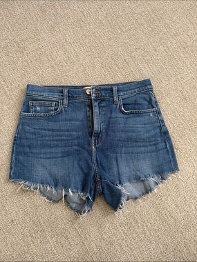L'AGENCE Blue Distressed Raw-Hem Denim Shorts